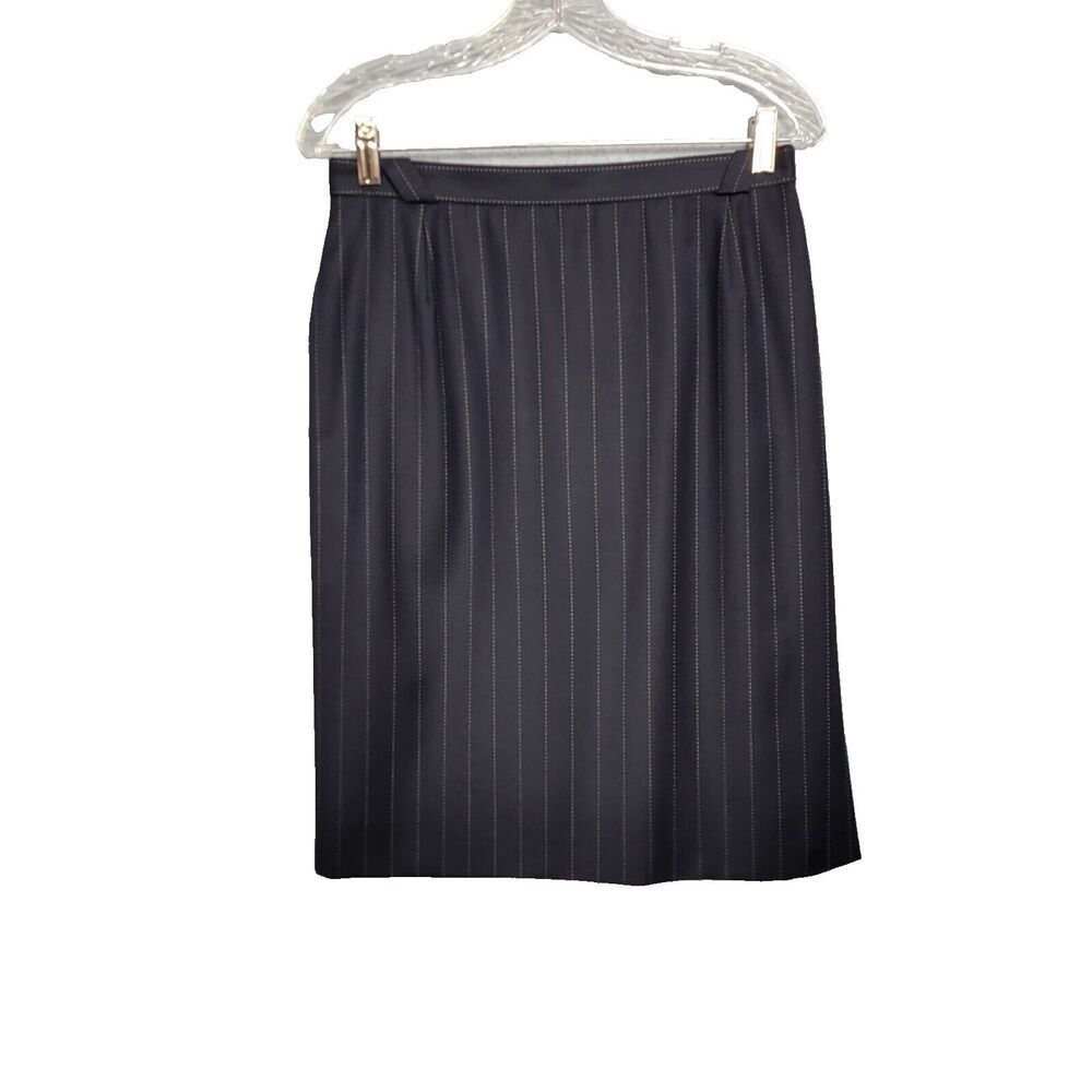 Escada Margaretha Ley Skirt Sz 40 Pure Virgin Wool Black Pinstripe Germany Gold